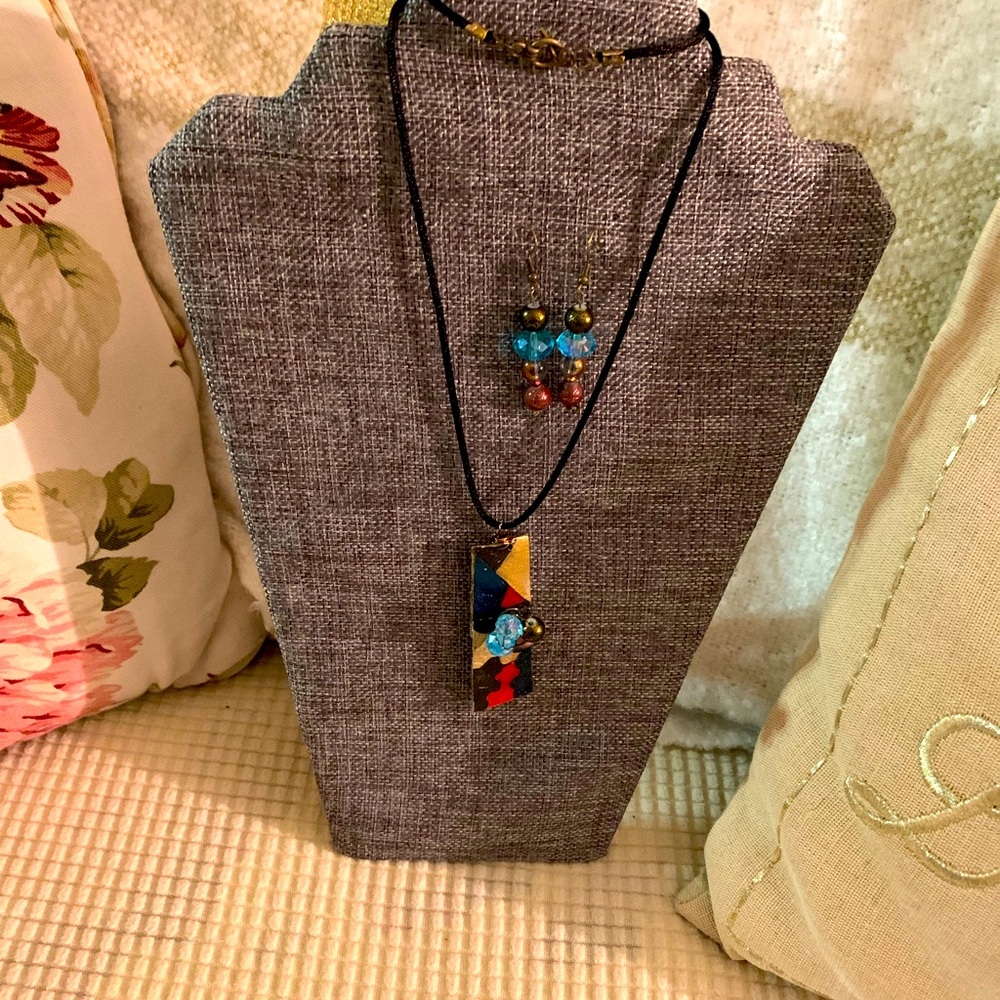 Hand made leather necklace and earrings